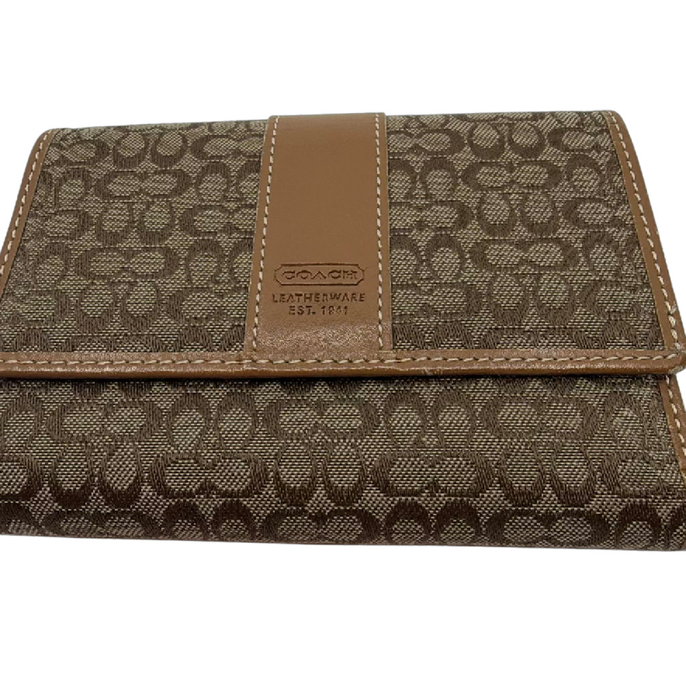Coach Brown Signature C Canvas Leather Trifold Wallet